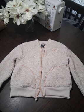 Nike Cream Sherpa Jacket with Pale Pink Trim